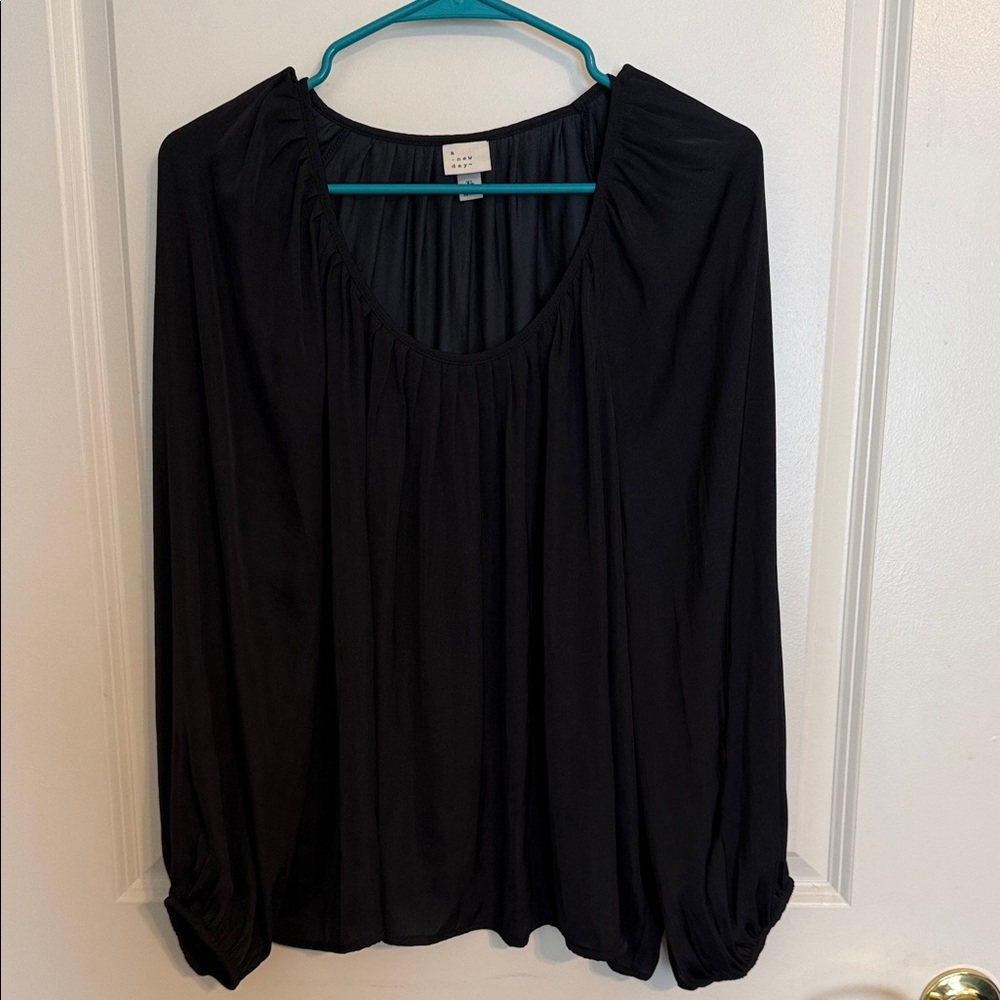 A New Day Black Women's Long-Sleeve Scoop Neck Top XL
